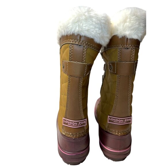 London Fog Girls Snow Boot, Size 5 Insulated With Fur Lining Pink & Brown - Picture 7 of 9